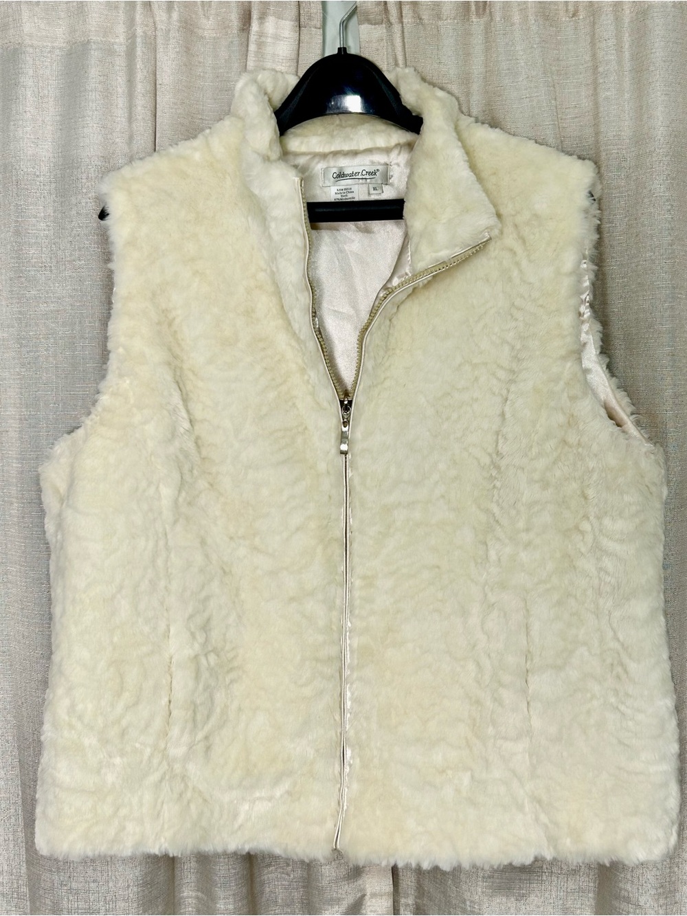 Coldwater Creek Cream Faux Fur Zip-Front Vest